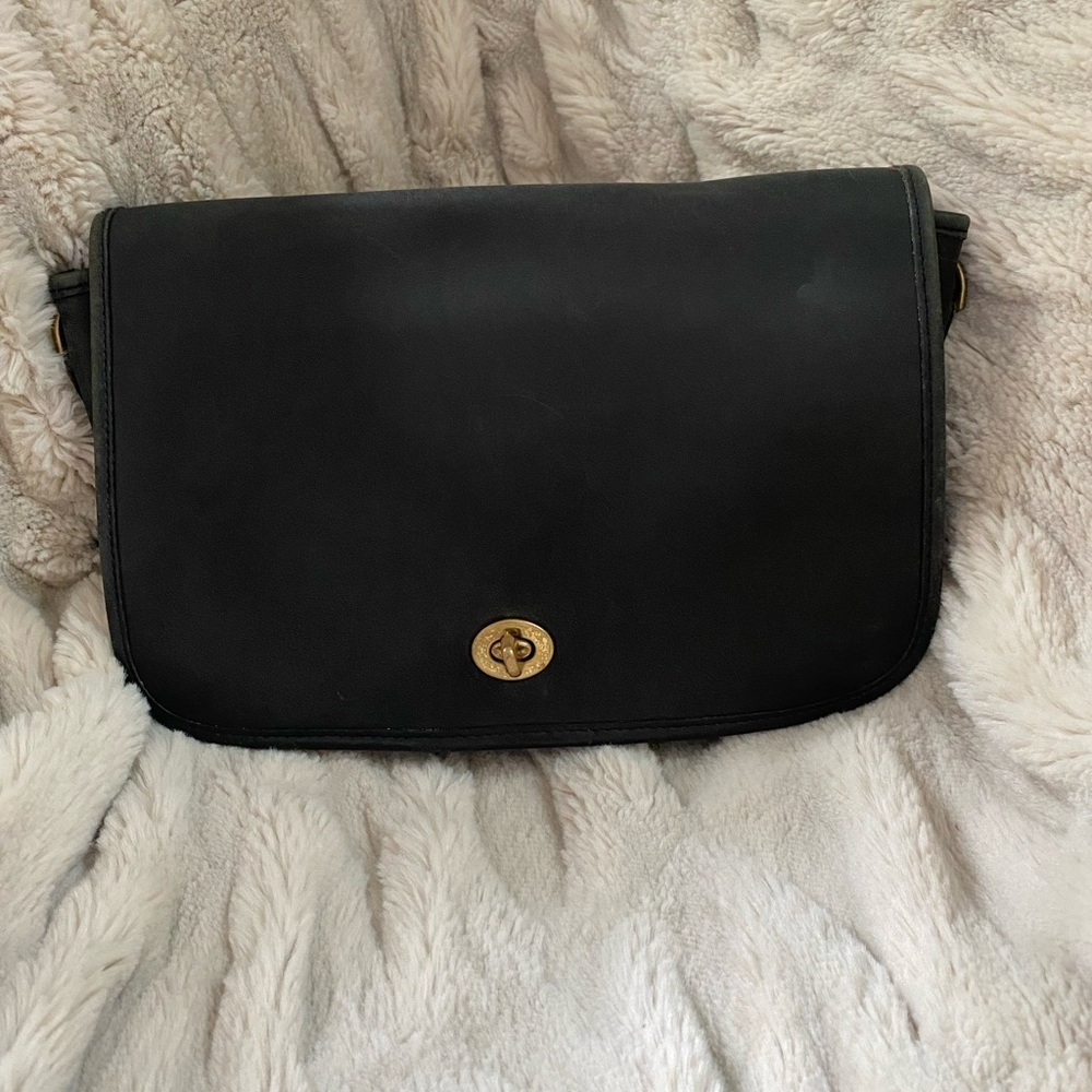 Vintage Coach Black Leather Convertible Clutch No Strap